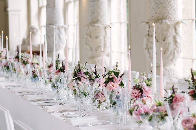 Elegant wedding tablescape in Aynhoe Park Orangery