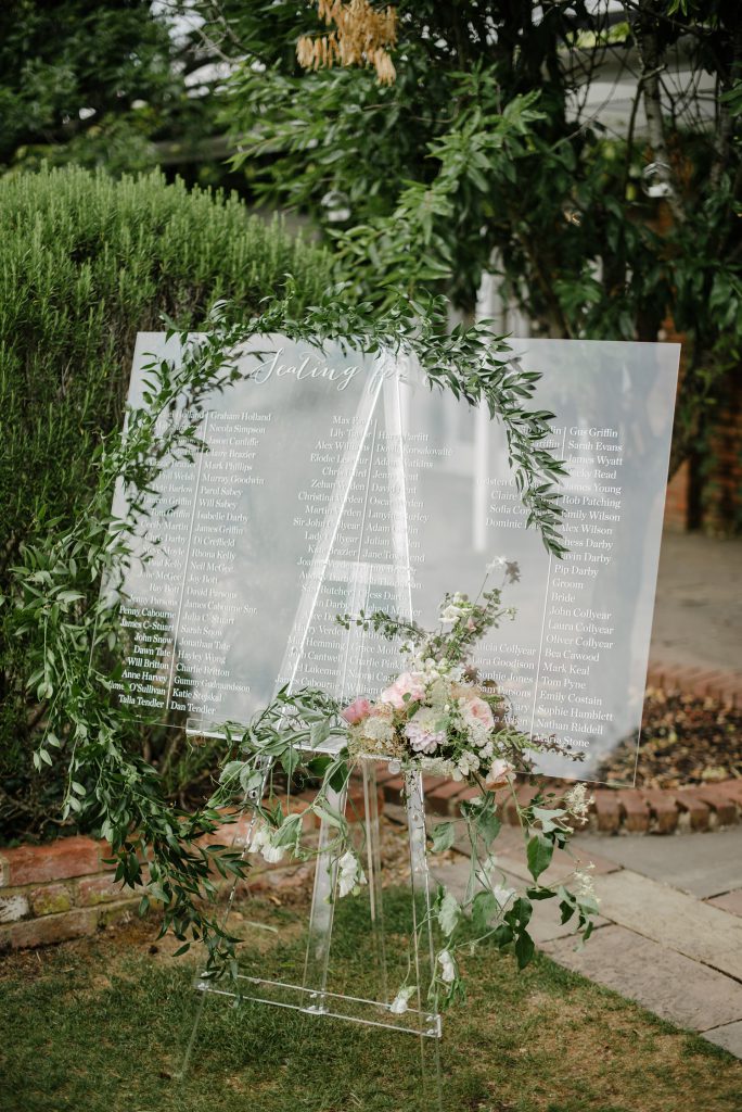 Perspex glass table plan in private garden Surrey