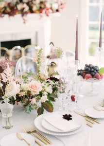 Wedding table place setting at English countryside venue Holywell Hall