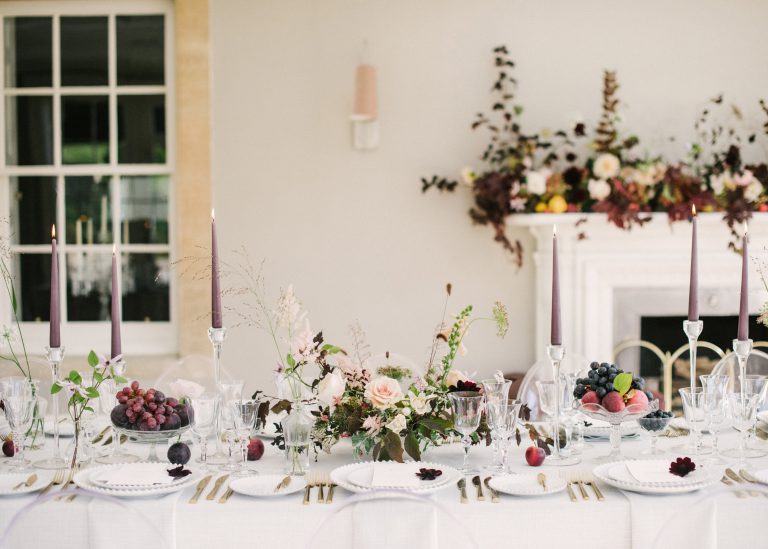 Wedding table design at country estate venue Holywell Hall Lincolnshire