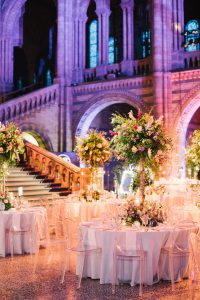 Wedding breakfast set up at the Natural History Museum London