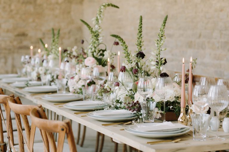 Table setting in the Orangery at the exclusive Holywell Hall in the English countryside