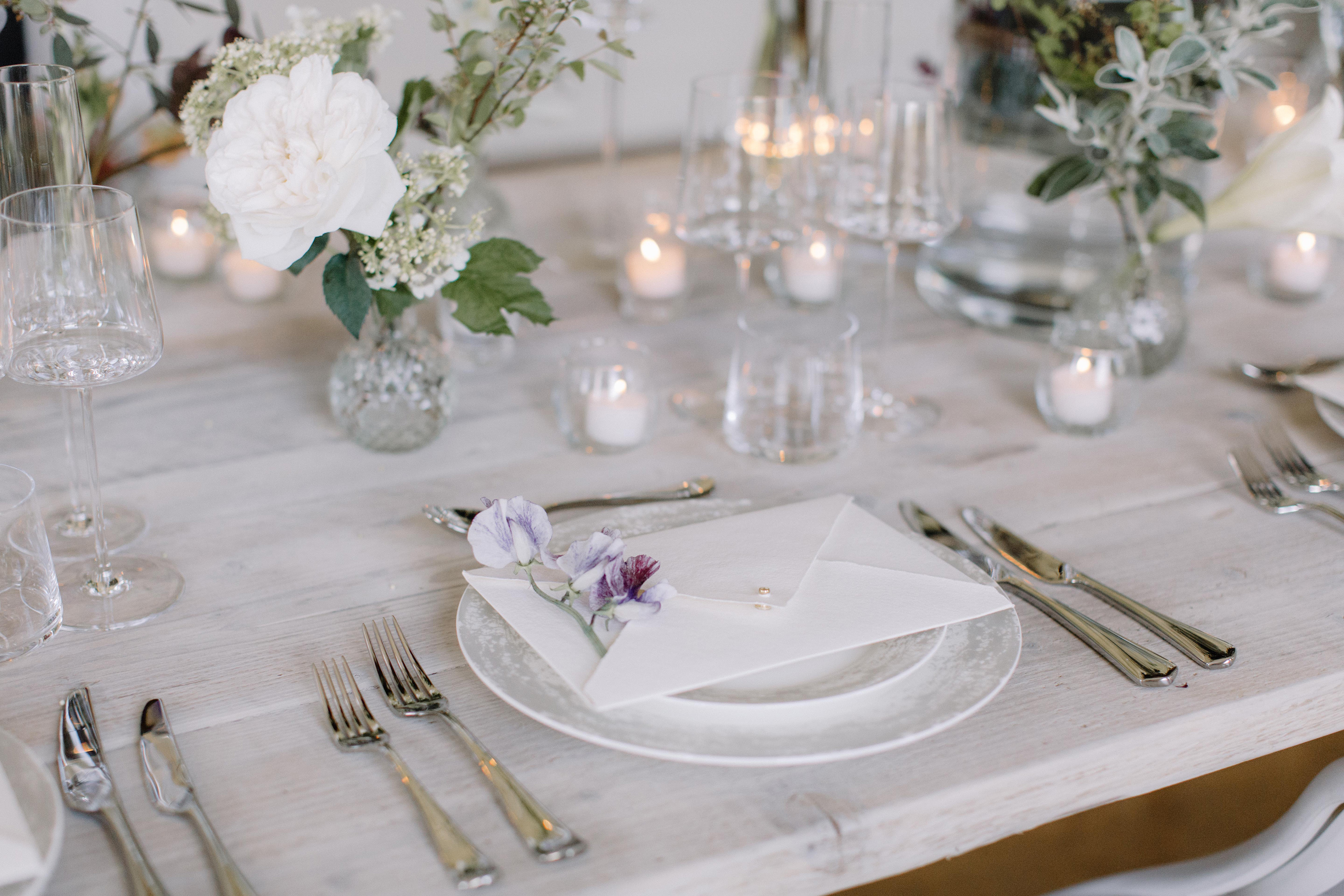 Table place setting details at Pynes House Devon