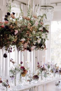 Luxurious floating table floral installation at Pynes House Devon