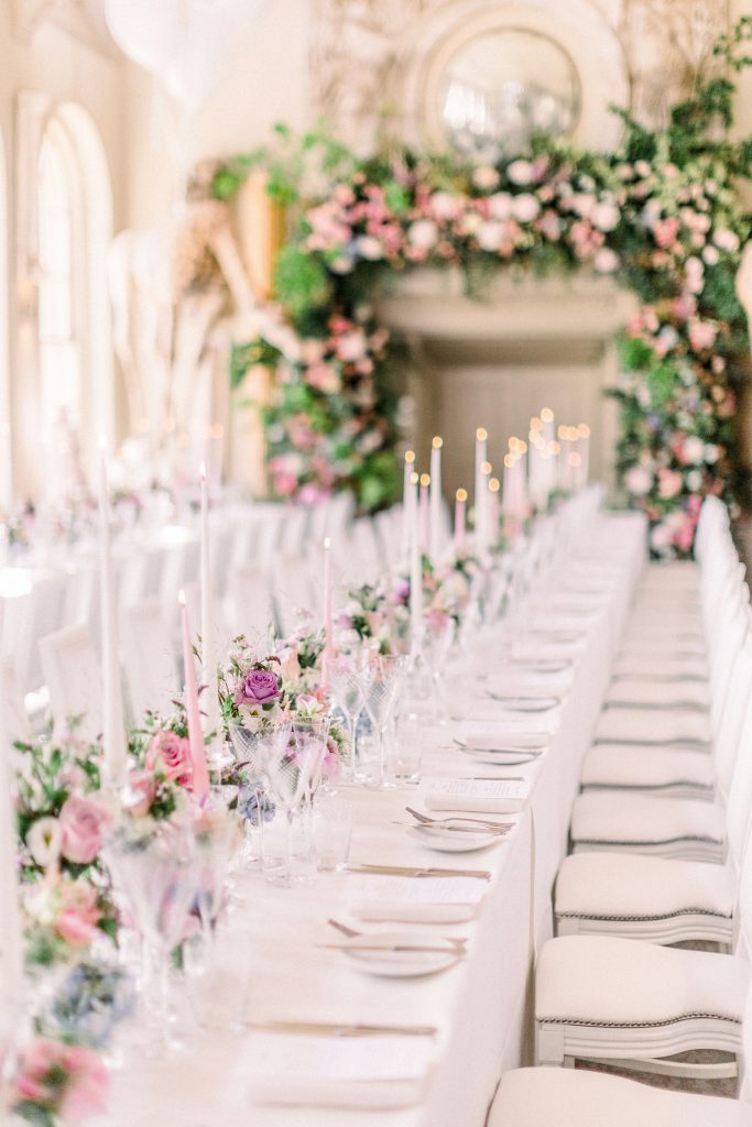 Floral tablescape at Aynhoe Park Orangery